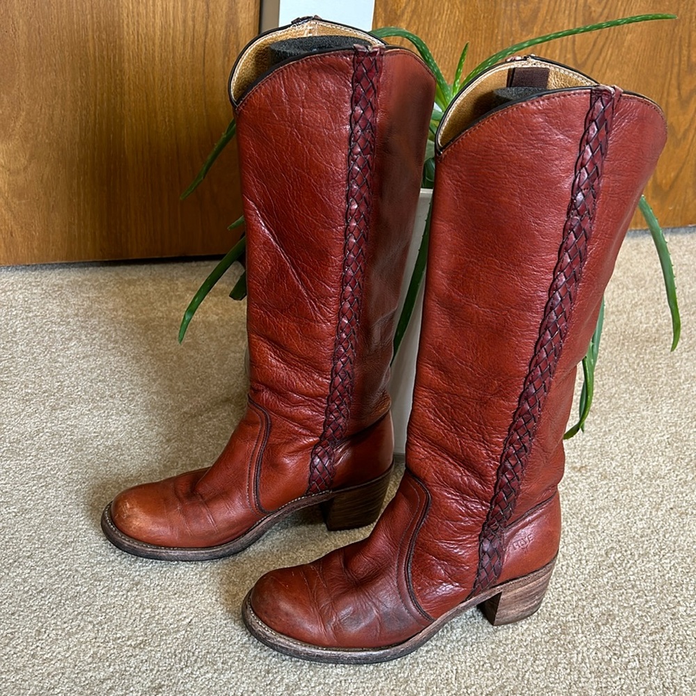 Vintage Frye Knee High Boot Braided Leather Sabrina